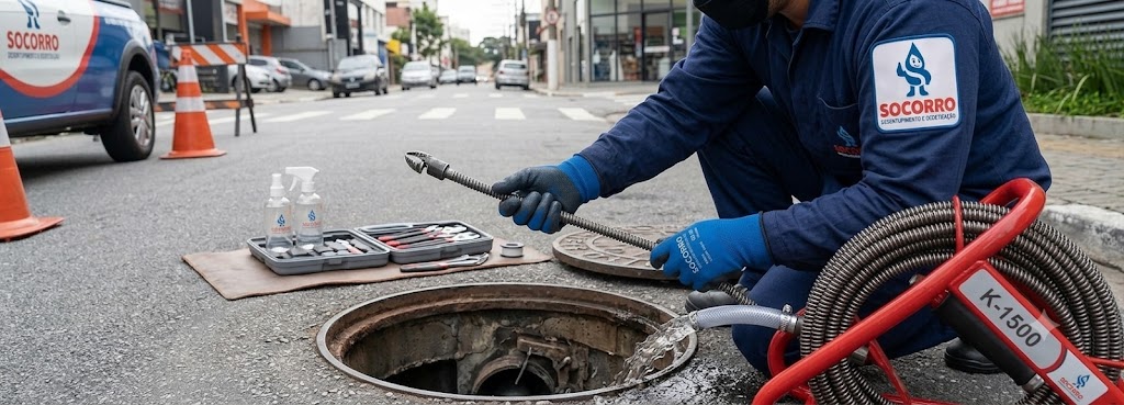 Profissional realizando Desentupidora de Rede de Esgotos em Bombinhas