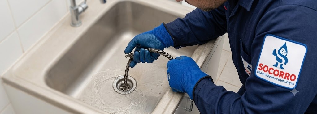 Profissional realizando Desentupimento de Esgoto, Pias, Ralos e Vasos Sanitários em Bombinhas