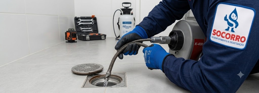 Profissional realizando Desentupimento de Ralos em Bombinhas