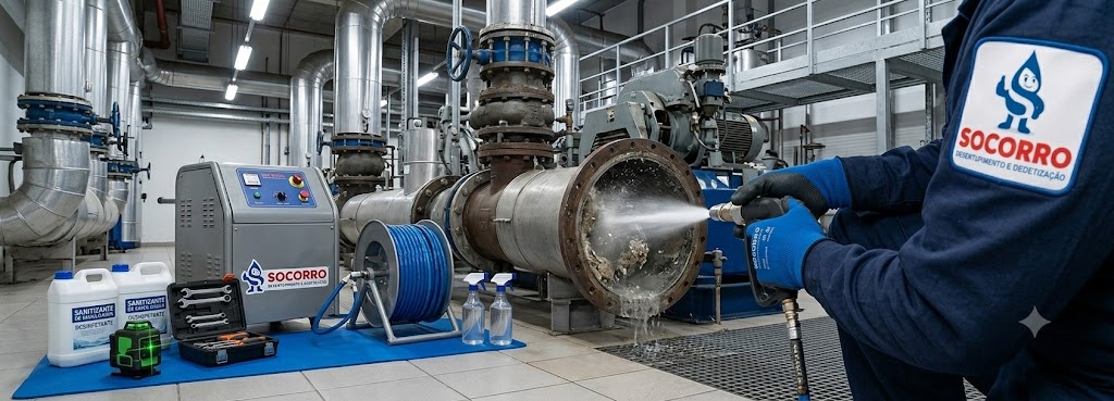 Profissional realizando Desentupimento, Hidrojateamento e Manutenção Preventiva Industrial em Bombinhas